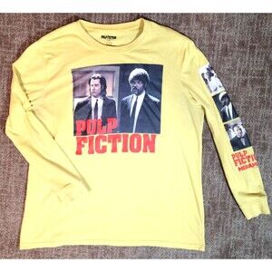 Pulp Fiction Movie Graphic Long Sleeve Shirt Men XL Yellow Chest Sleeve Graphic